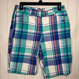 St Johns Bay Green Plaid Cotton Bermuda Shorts Y2K Easter Spring Preppy Womens 6